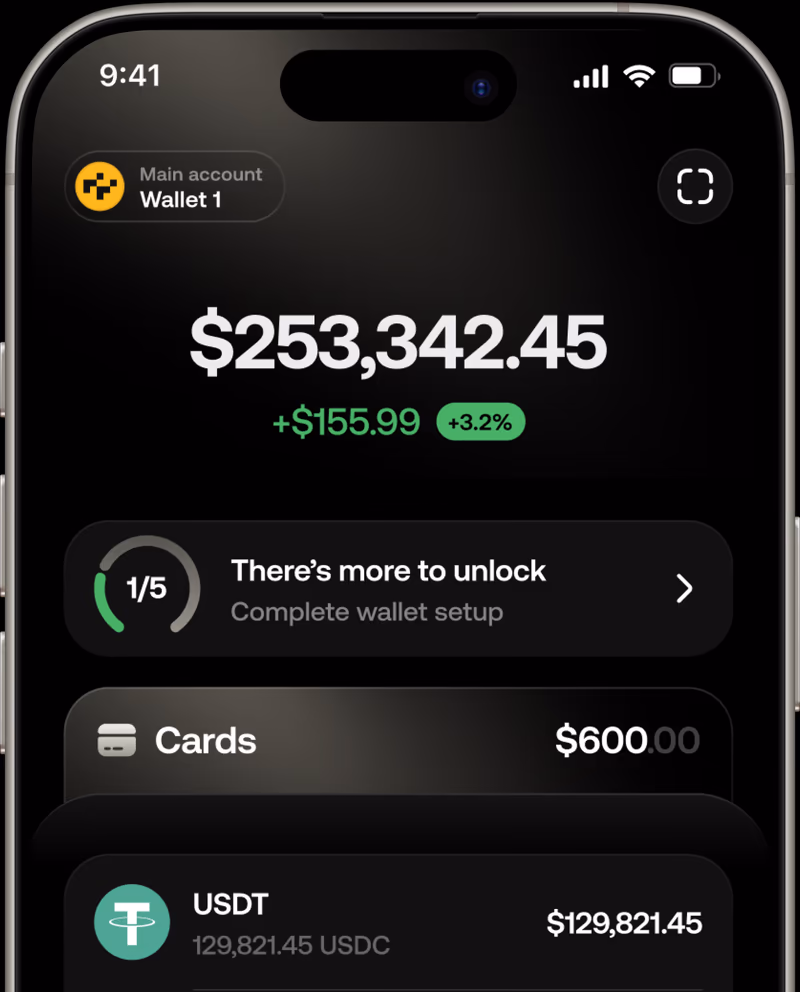 The balance screen in the Billion app